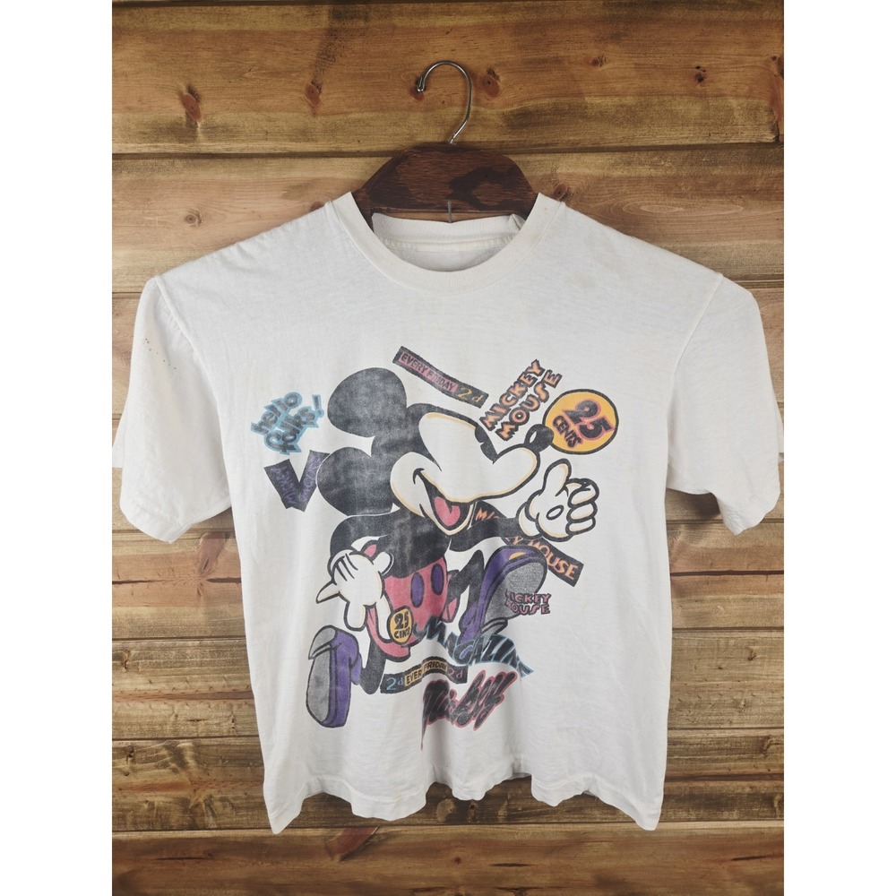 Vintage 90s Mickey Mouse Magazine Single Stitch Double Sided All Over T-Shirt Lg